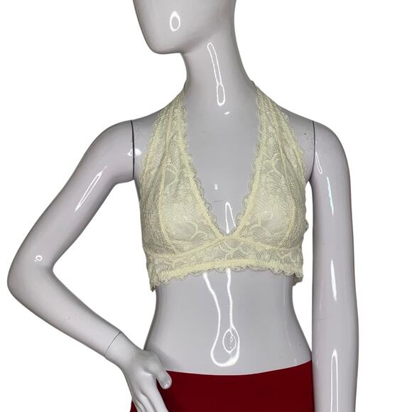 Free People Galloon Lace Halter Cream Bralette Size M - Picture 1 of 14